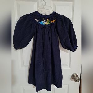 Mom and Me smocked Nativity dress sz 3 Navy, corduroy